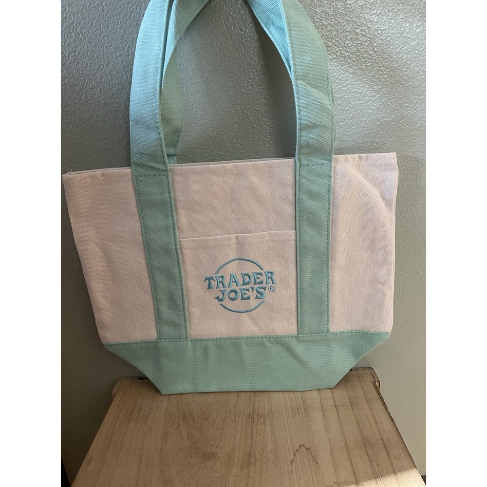 Trader Joe's Green  Pastel Mini Canvas Tote Bag  LIMITED EDITION NEW Easter